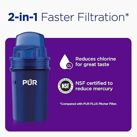 PUR 7-Cup Water Filter Pitcher with 1 Genuine PUR Filter, 2-in-1 Powerful, Faster Filtration, Lasts 2 Months or 40 Gallons, Dishwasher Safe, Lime (PPT700LA)