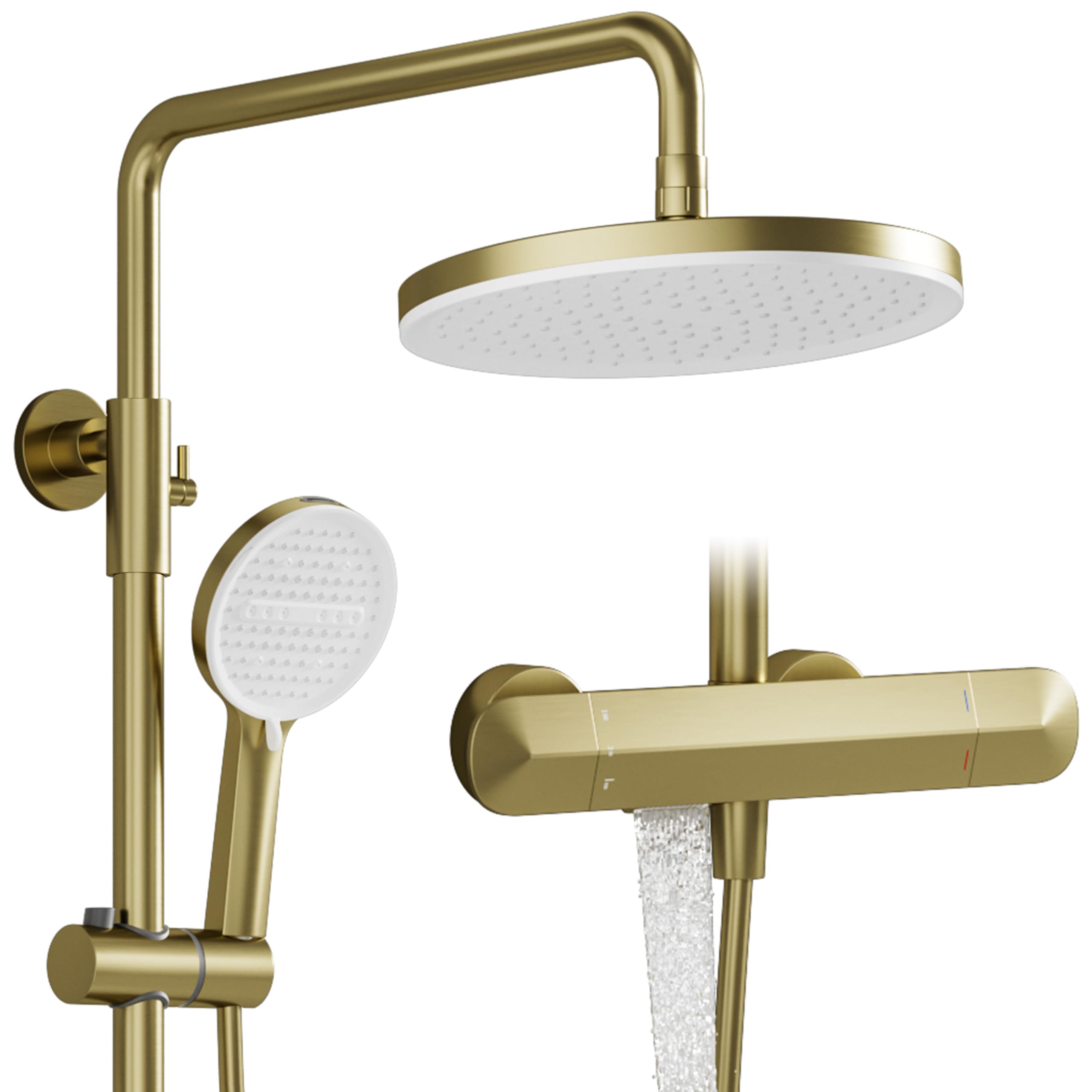 Duschsystem, Multifunktionale Dusche, Gold gebürstet, Messingkörper