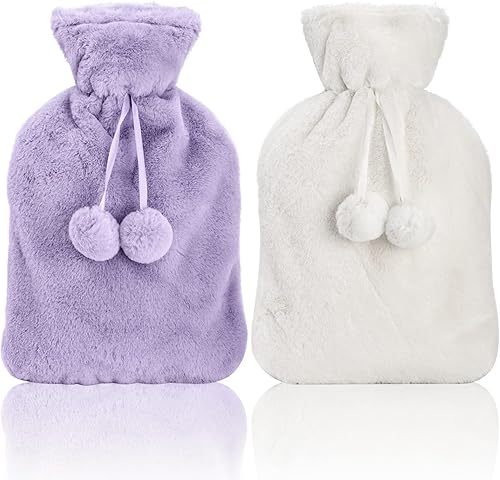 Peohud Paquete de 2 bolsas de agua caliente de goma con tapa, botella de agua caliente de 2 litros para calambres menstruales, alivio del dolor de