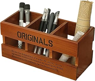 Wooden Desk Pen Holder | Container with 3 Compartments - Wooden Desk Pen Holder | for School Office Dresser Classroom Teacher Vanity Women Men | Trä Pennorganiserare För Skrivbord För Kritor Klämma Markör Pensel Skola Byrå Klassrum Lärare Toalettbord