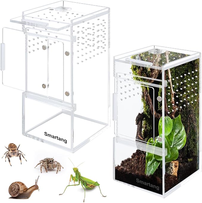 【Pre-Assembled】 Jumping Spider Enclosure(3"×3"×6") Front Above Opening Praying Mantis Habitat, Jumping Spider Habitat, Arboreal Tarantula Enclosure, Insect Terrarium,Acrylic Terrarium