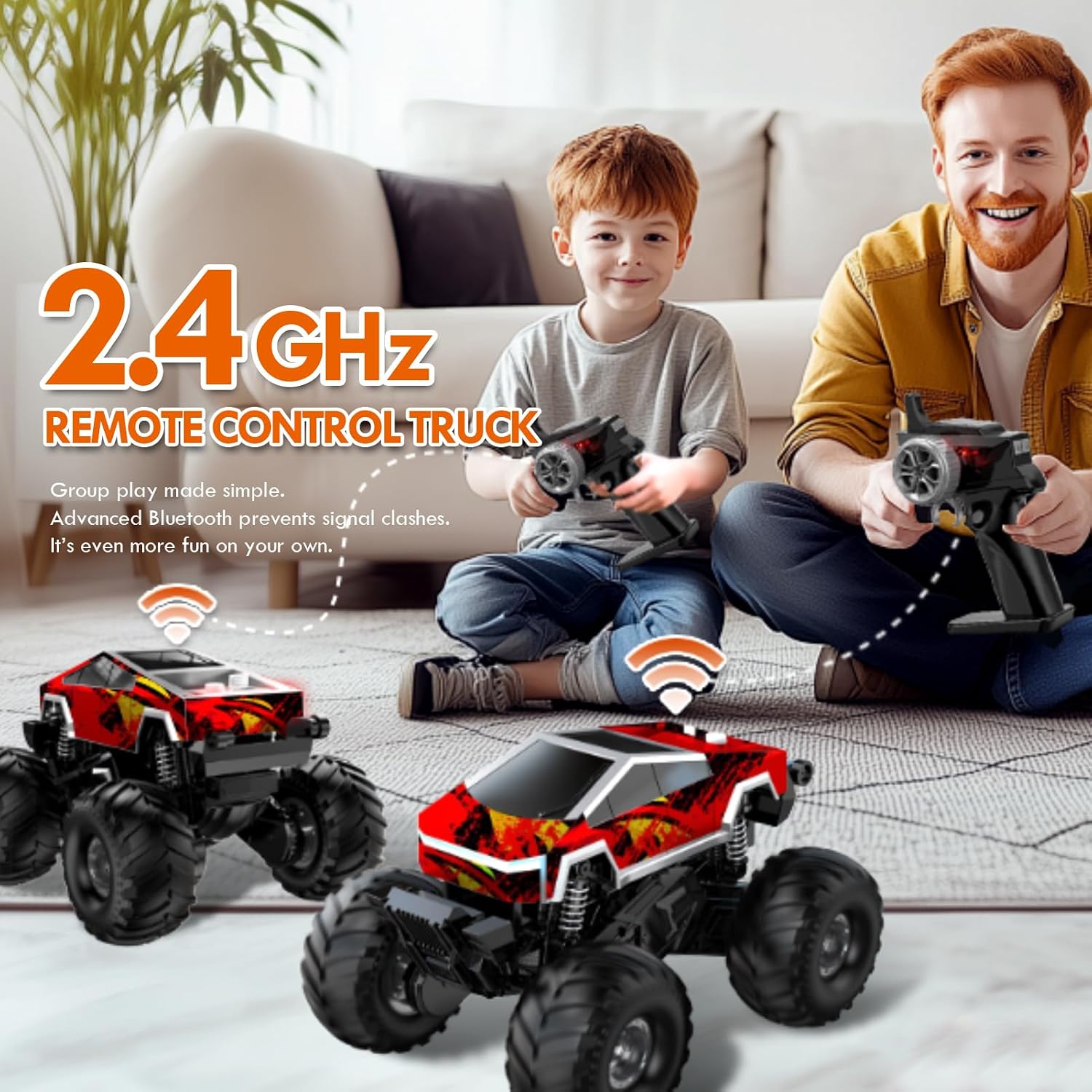RC Car, Amphibious Monster Truck Toy with Charging Dock, 1:18 4WD Waterproof Off-Road Pickup - 360° Rotation & One-Button Stunt, 2.4GHz Remote Control Car for Boys Girls Ages 6+ Birthday Gift