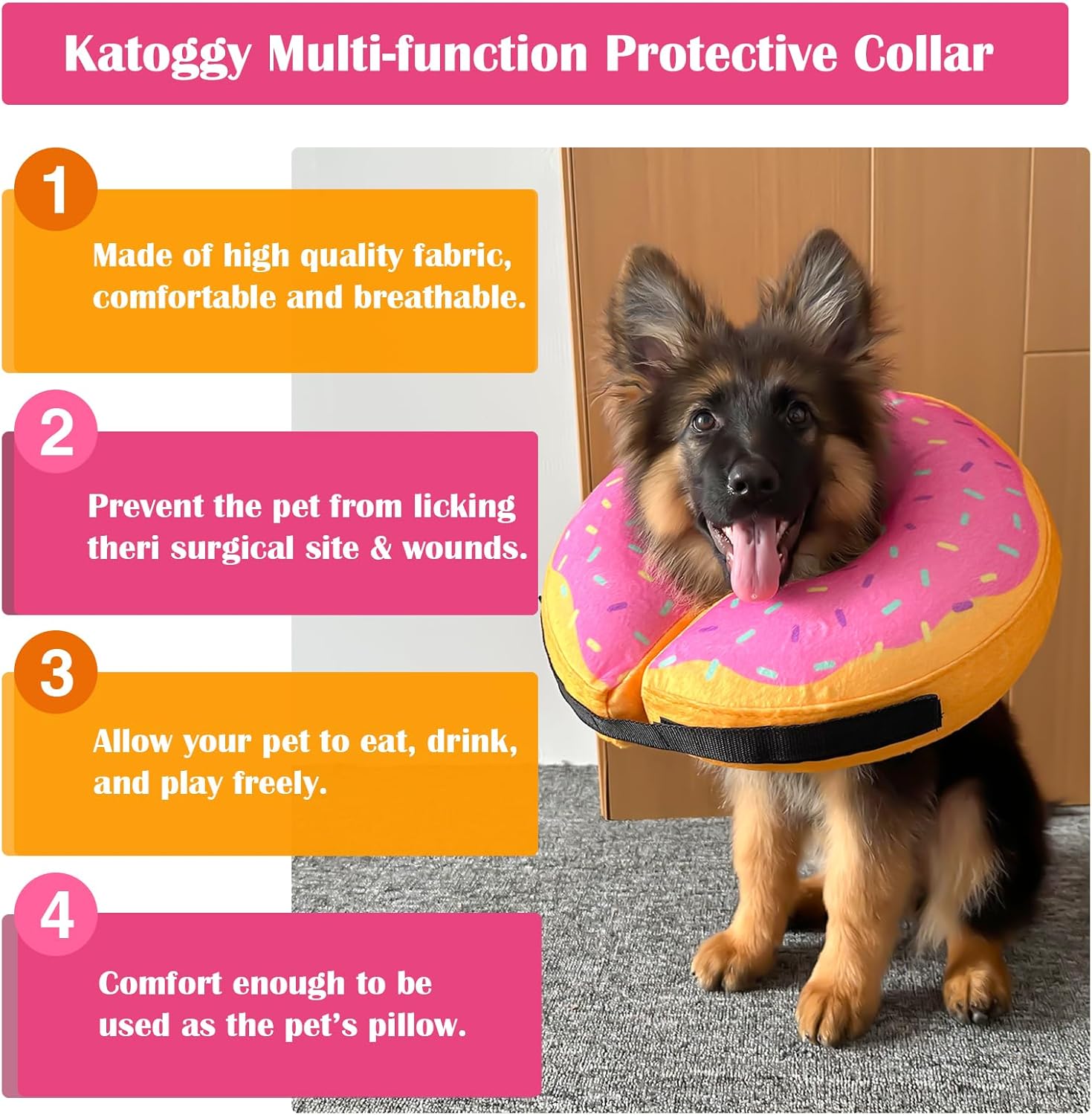 Katoggy Inflatable Dog Cone Collar for After Surgery, Doggie Neck Blow up Donut Recovery ECollar, Soft Adjustable Dog Cone for Small Medium Large Dogs and Cats
