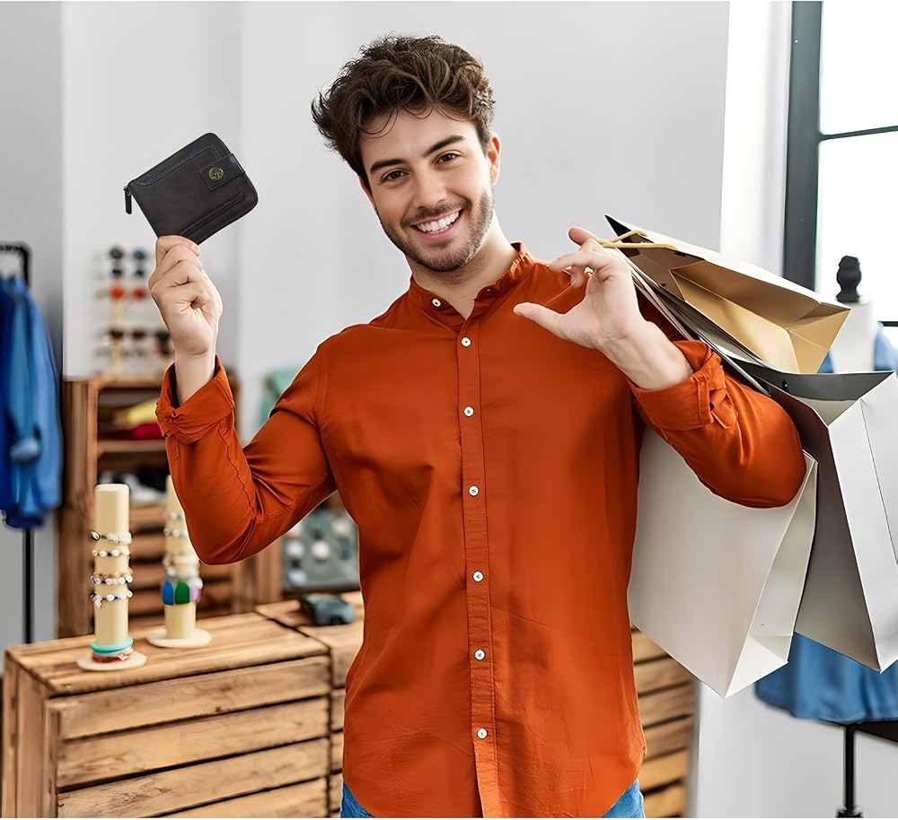 Men Wallet, Vintage PU Leather Multi-Card Zipper Wallet with 10 Card Slots and Zipper Pocket Large Capacity Buckle Credit Card Holder Wallet with Zipper (A, Black)