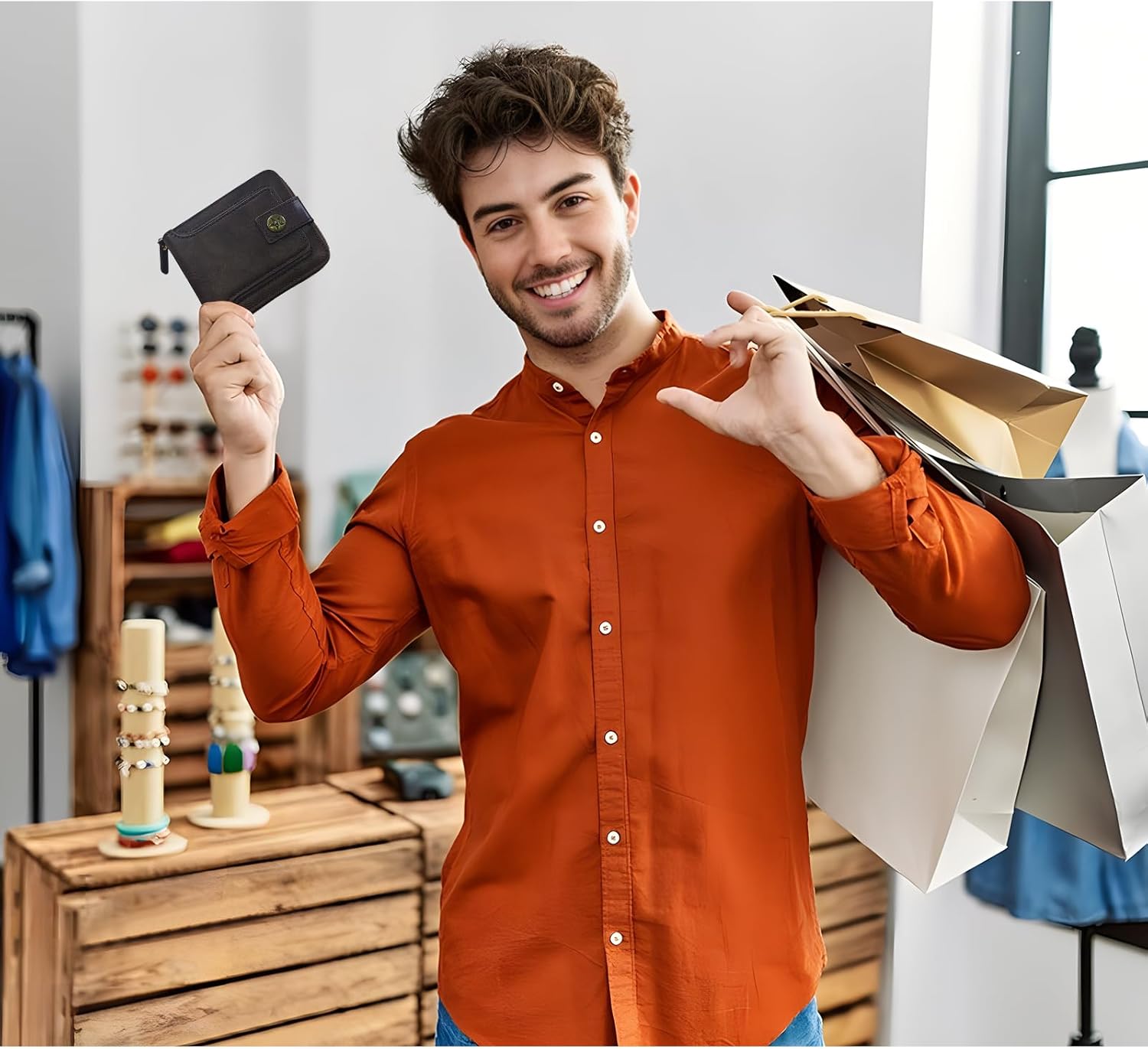 Men Wallet, Vintage PU Leather Multi-Card Zipper Wallet with 10 Card Slots and Zipper Pocket Large Capacity Buckle Credit Card Holder Wallet with Zipper (A, Brown) - Image 7