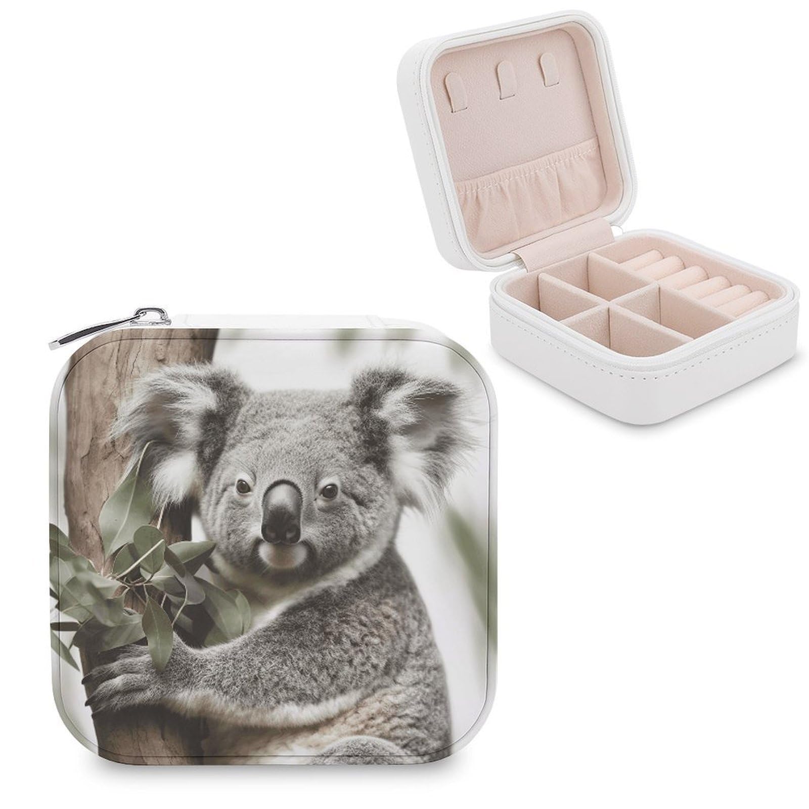 VstaDank Koala Travel Jewelry Case Small Portable Jewellry Organizer Box PU Leather Organizer Boxes Personalized Jewellery Storage Holder Gift for Womens Rings Earrings