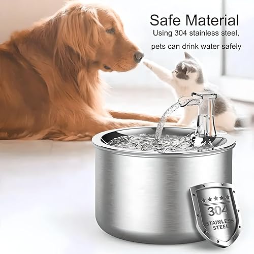 Miniatura 5 de Pet Zephyr Fuente de agua de acero inoxidable para gatos en el interior, dispensador de agua para gatos de 2 L68 onzas, fuentes para gatos para