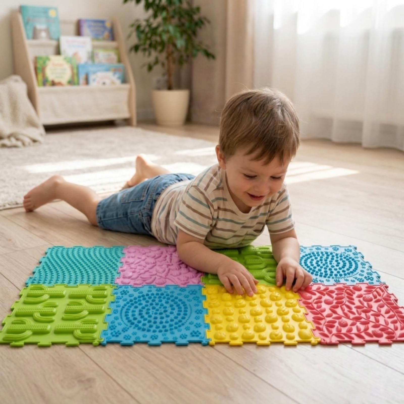 Kinder Sensory Pad Bodenpuzzle fliese Trainingsmatte Massageplatte aus Anschmiegsamem mit Diversen Strukturen für Kindliche Entwicklung Entspannungsübungen Familienumgebung