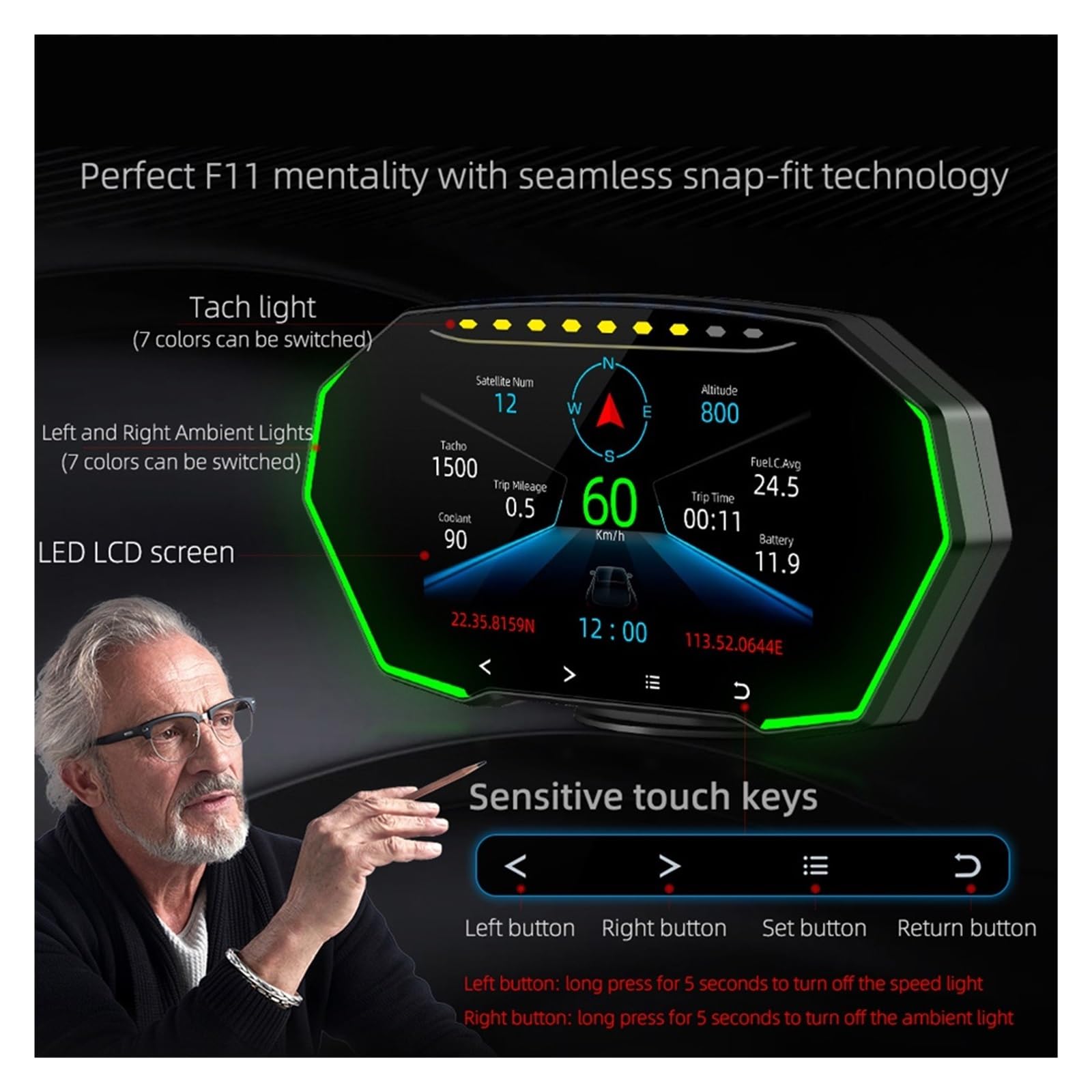 F11 OBD2 GPS HUD Wyświetlacz Samochodowy Head Up 4 Cal Prędkościomierz KMH MPH Tester Zegar Alarm Narzędzie Diagnostyczne Akcesoria Do Komputera Pokładowego Przyrząd Wielofunkcyjny