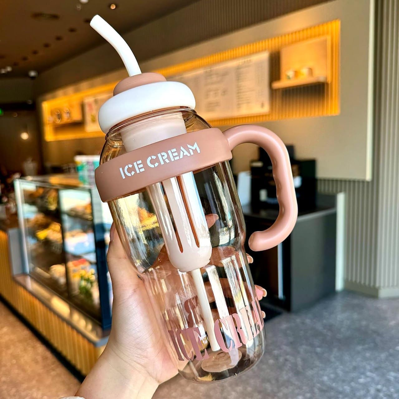 Ice Cream Theme Sipper Bottle 1200 ML | BPA-Free Stylish Water Bottle with Straw & Handle | Fruit Detox Infuser Bottle for Girls, Kids, Gym, School & Travel-image-3