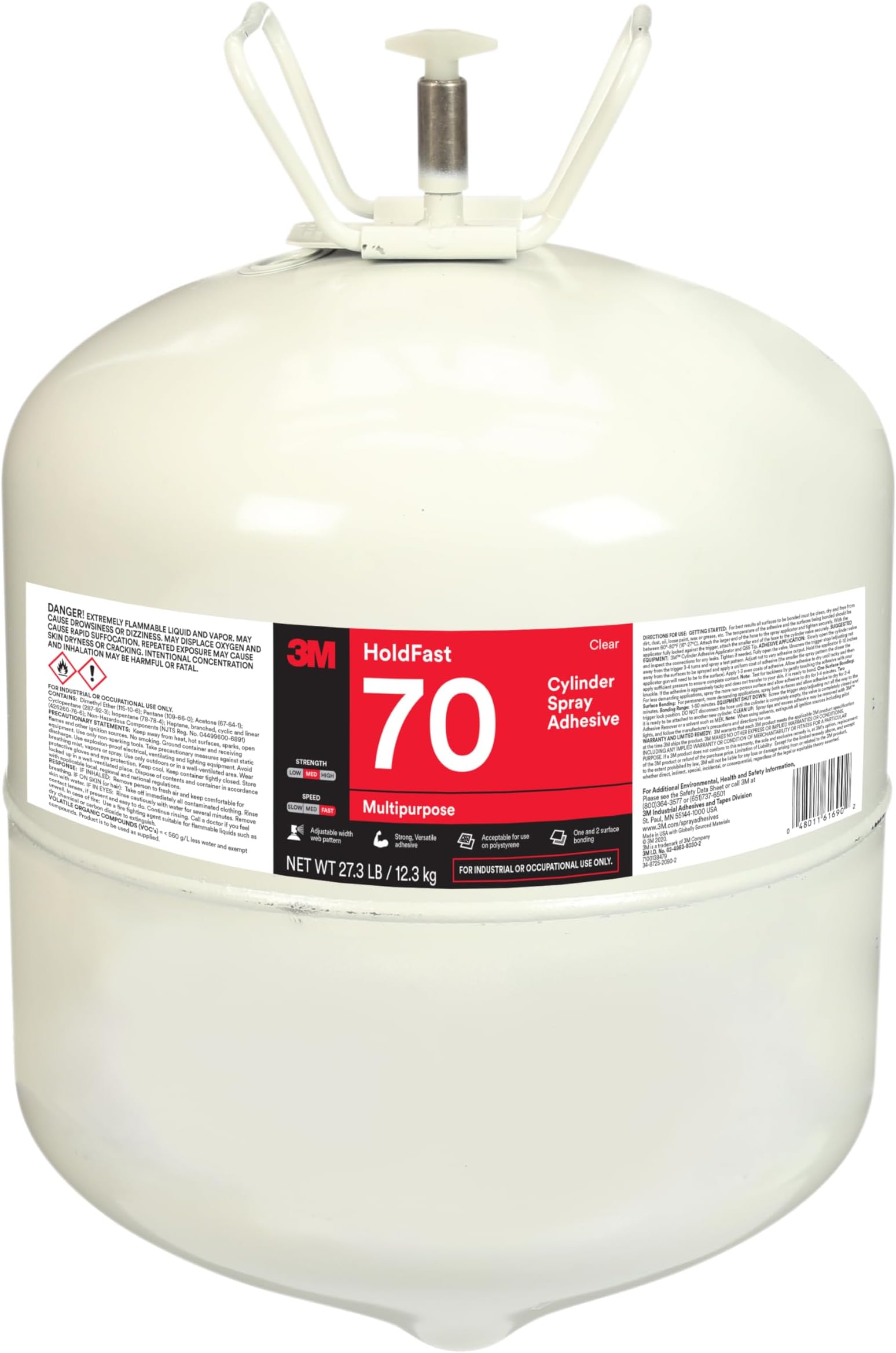 3M Holdfast 70 Cylinder Spray Adhesive, Large Cylinder, 27.3 lb. Net Weight, Clear