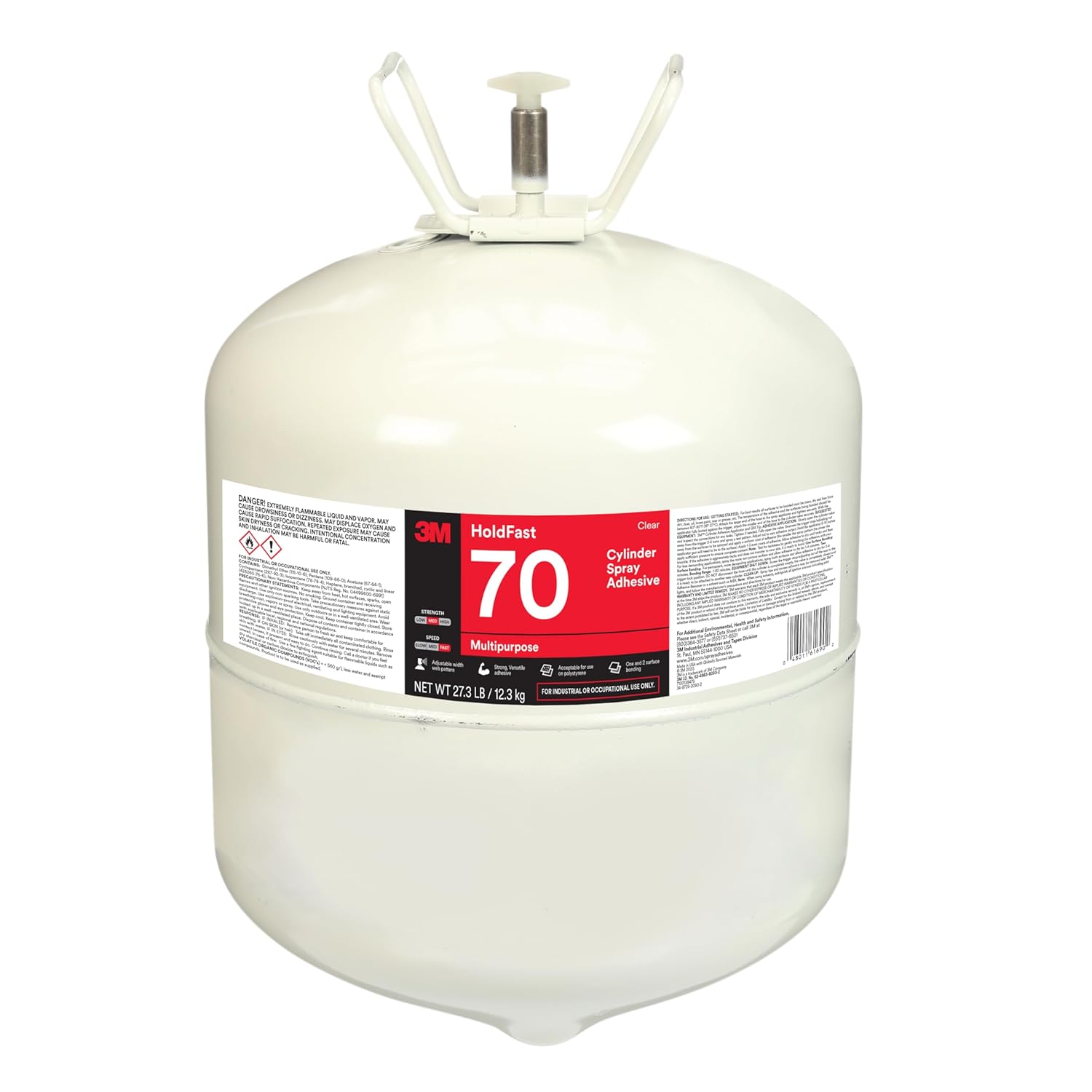 3M Holdfast 70 Cylinder Spray Adhesive, Large Cylinder, 27.3 lb. Net Weight, Clear
