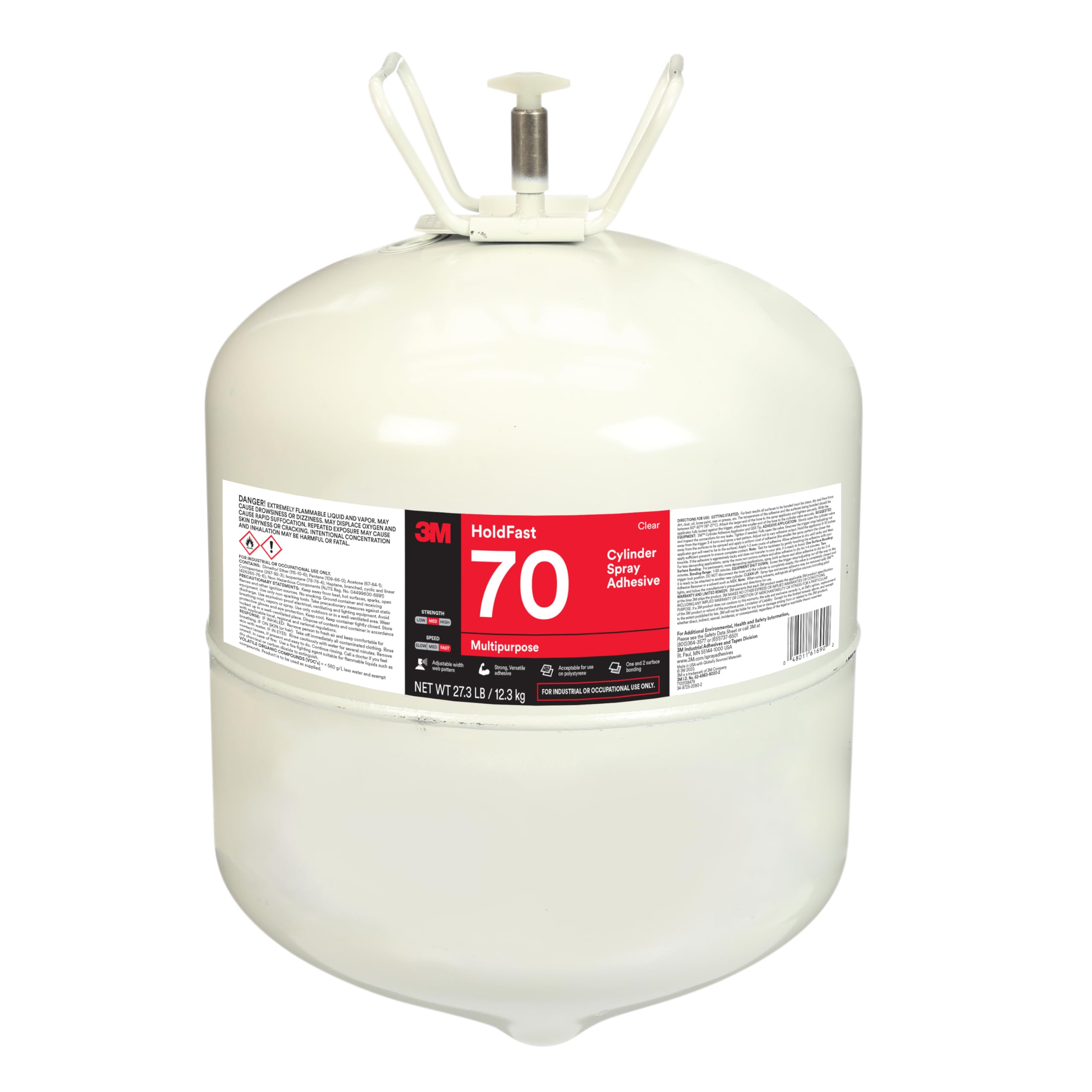 3M Holdfast 70 Cylinder Spray Adhesive, Large Cylinder, 27.3 lb. Net Weight, Clear