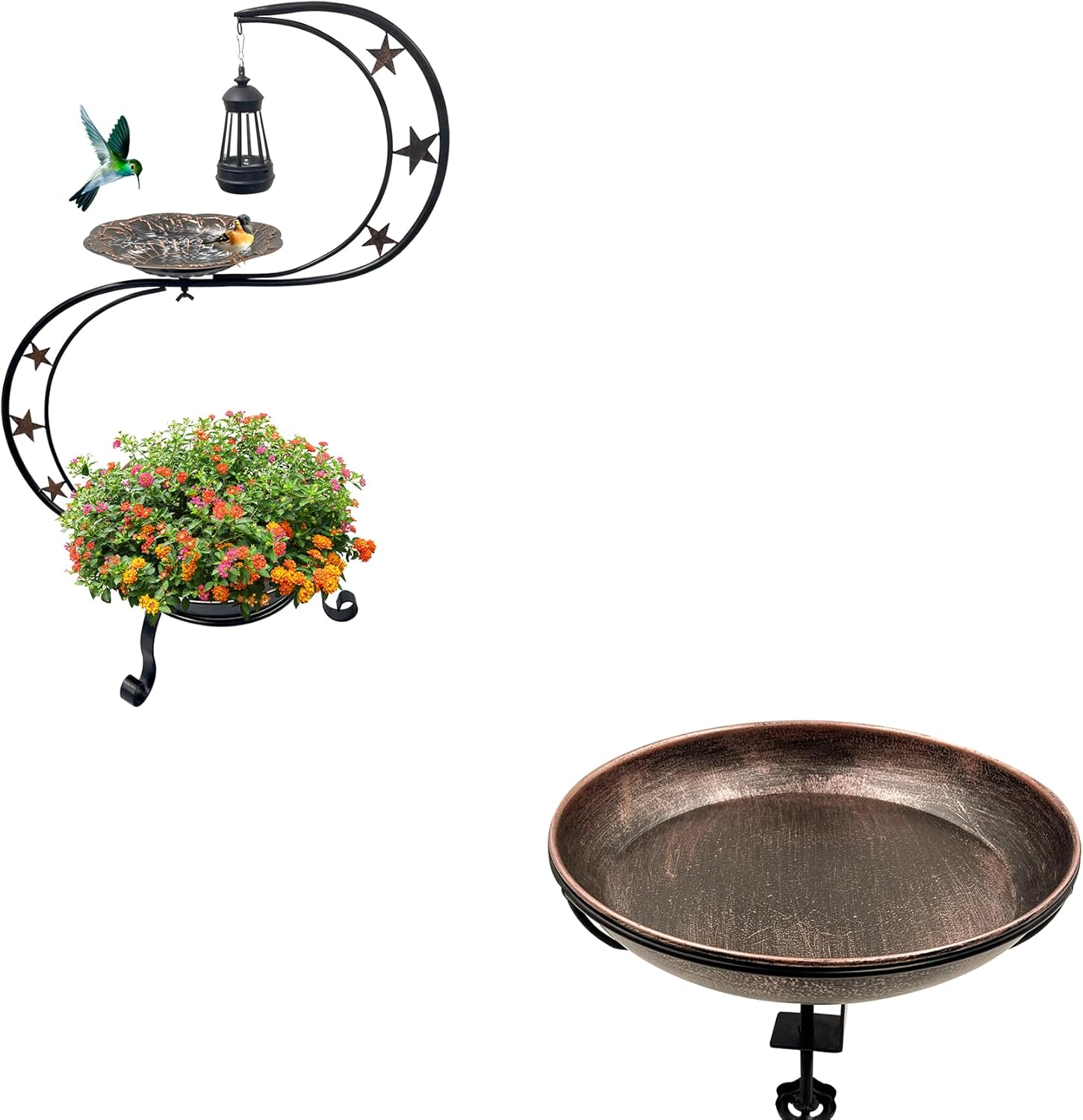 Solar Bird Bath for Outside, Vintage Metal Bath Bowl Standing Birdbaths +Outdoor Metal Bird BathWith aStuyrd Adjustable Fixture Suitable for Courtyard Garden Terraces