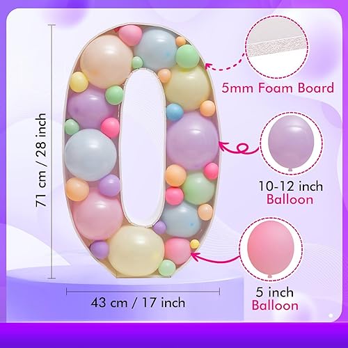 Miniatura 4 de Marco de número 0 para rellenar con un mosaico de globos, para iluminar marquesina, tablero grande y precortado de espuma, fondo decorativo para