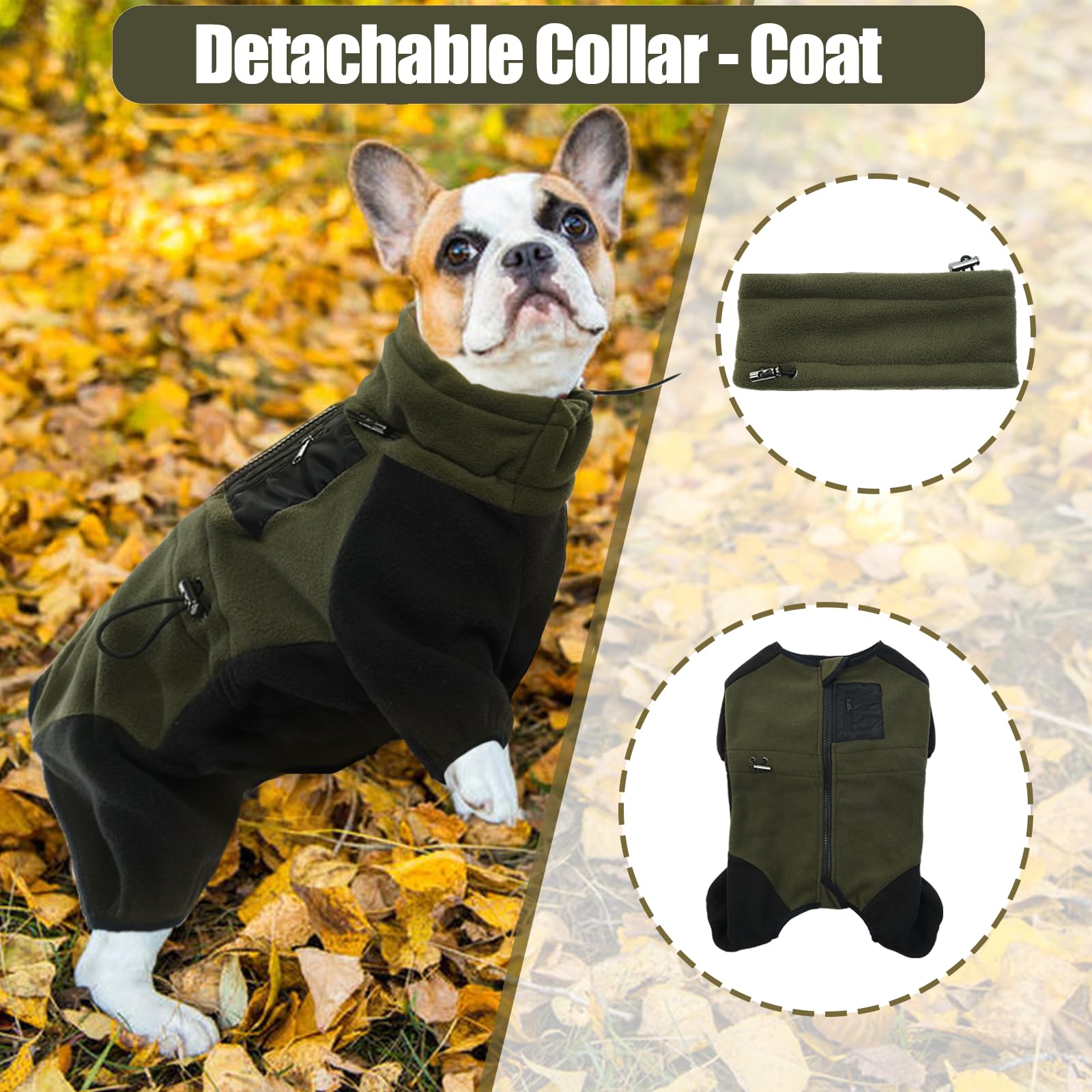 DENTRUN Hundemantel Grosse Hunde, Hundejacke XL, Winter Fleece Hundejacke, Hundepullover, Hundemantel mit Abnehmbarem Kragen, Hund Soft Fleece Onesie (Armeegrün,XL)
