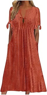Vestido de manga corta para mujer de color liso a la moda, informal, cuello en V, manga corta