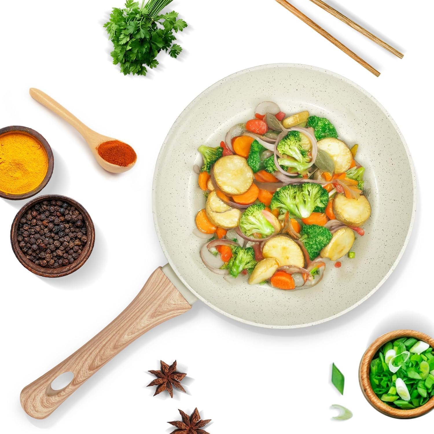 Famello 24cm Ceramic Non-Stick Fry Pan | Omelette Pan | Gas and Induction Compatible | Gas FryPan | Frying Pan PFOA Free, Dishwasher Safe, Suitable for Veg & Non-Veg Cooking-image-25
