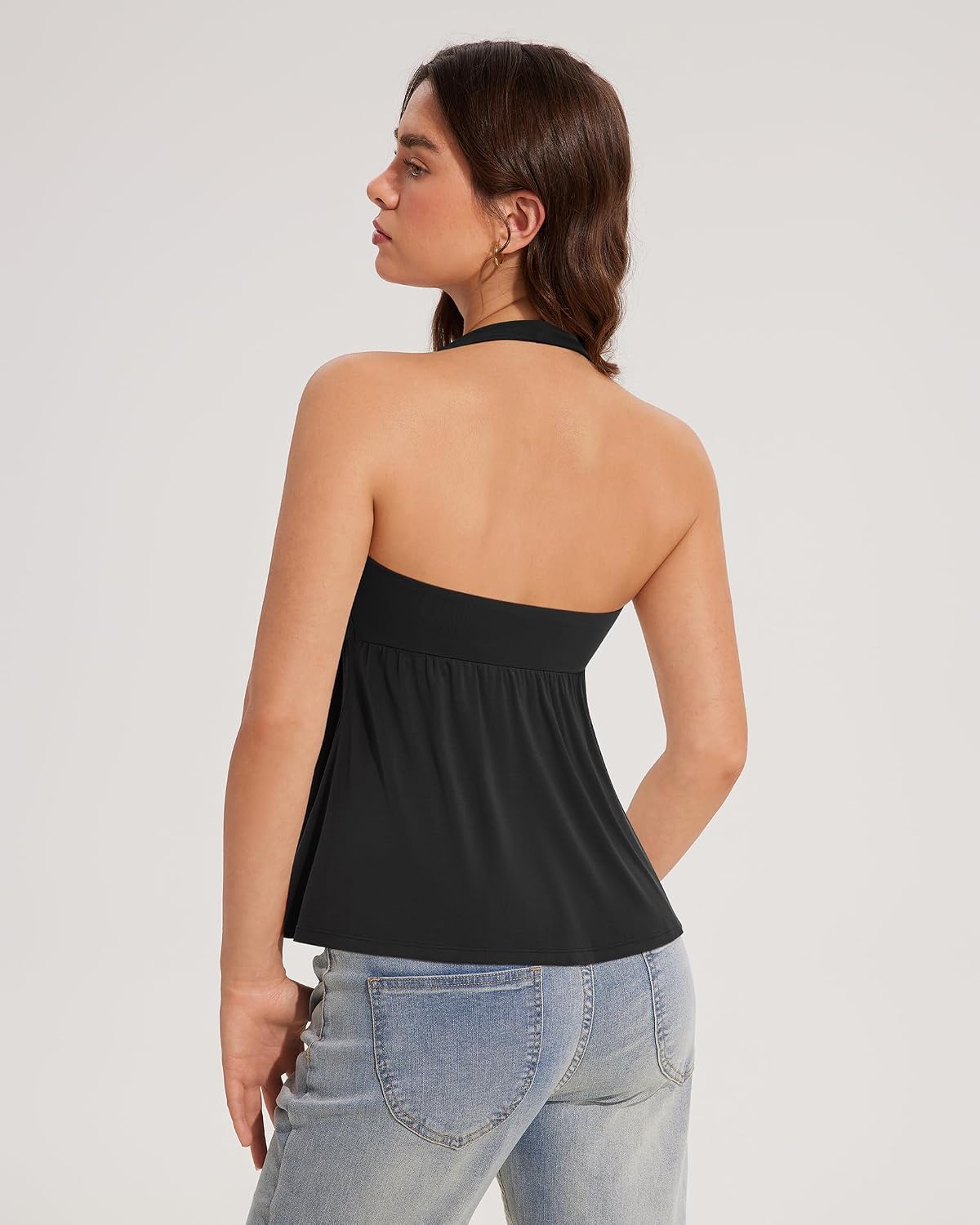 OMKAGI Cute Peplum Halter Tops for Women Built in Bra Sleeveless Going Out Tank Top
