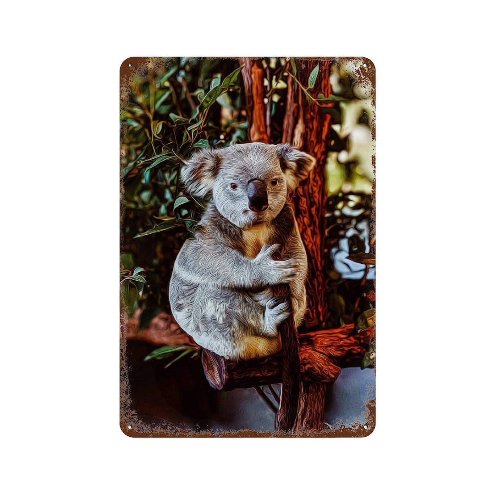Koala Rust Effect Tin Sign 11.8"x7.9", Retro Wall Decor for Pub, Kitchen And Man Cave Decor