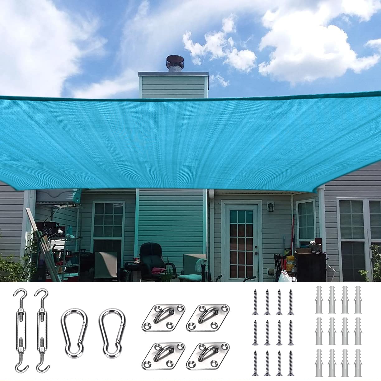 Quictent20x16ft Rectangular Sun Shade Sail 185G HDPE Canopy 98% UV Block Outdoor Patio Garden Commercial Deck with Hardware Kit (Turquoise)