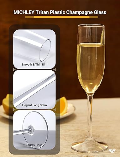 Miniatura 4 de MICHLEY Copas de champán con tallo de 6 onzas, juego de 2 vasos de plástico Tritan para vino espumoso, mimosa martini