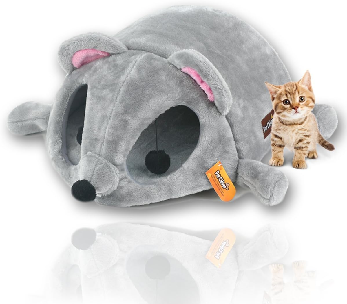 The Best Cat Bed For Your Cat, Mouse Shaped Cat House Bed with Removable Cushion & Waterproof Bottom, Two Dangling Pom Cat Toys, Safe…