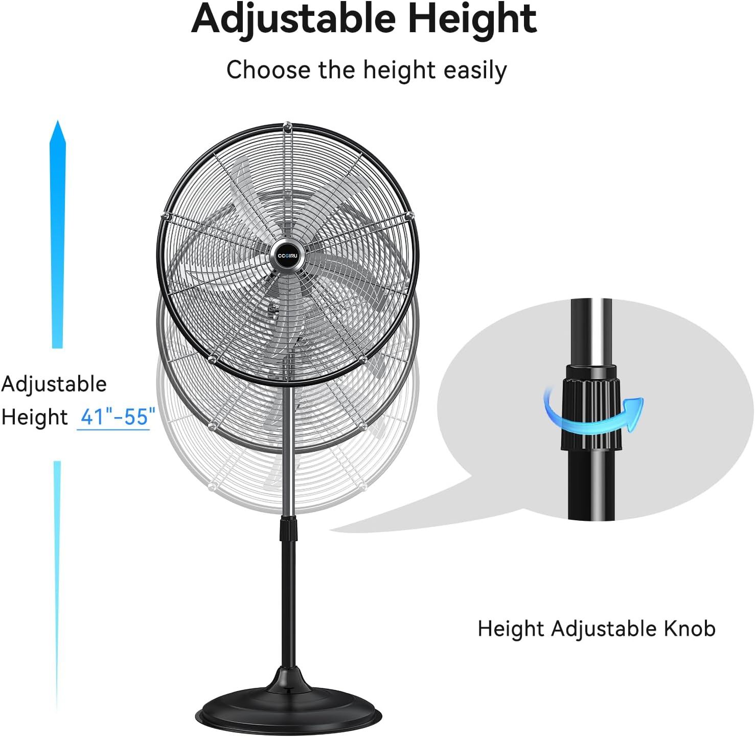 20 Inch Industrial Pedestal Fan, 5300 CFM High Velocity 3-Speed Professional Oscillating Standing Fan, Heavy Duty Metal Fan for Commercial, Warehouse, Garage, UL Listed