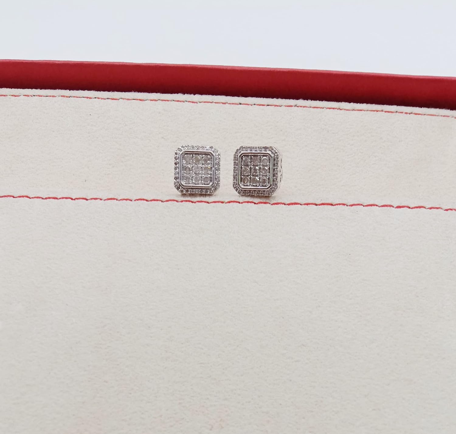 0.43 Ct Round Cut White Natural Diamonds Square Stud Modern Earrings 925 Sterling Silver