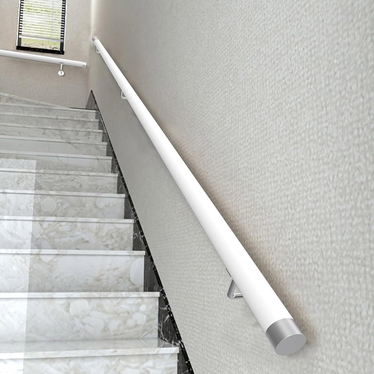 1ft-20ft Wood Handrails for Indoor Stairs Non-slip Safety Handrail Stair Banister Handrail Modern Wall-Mounted Round Stair Handrail Barrier-Free Staircase Grab Bar for Elderly Complete Kit(White,15ft/