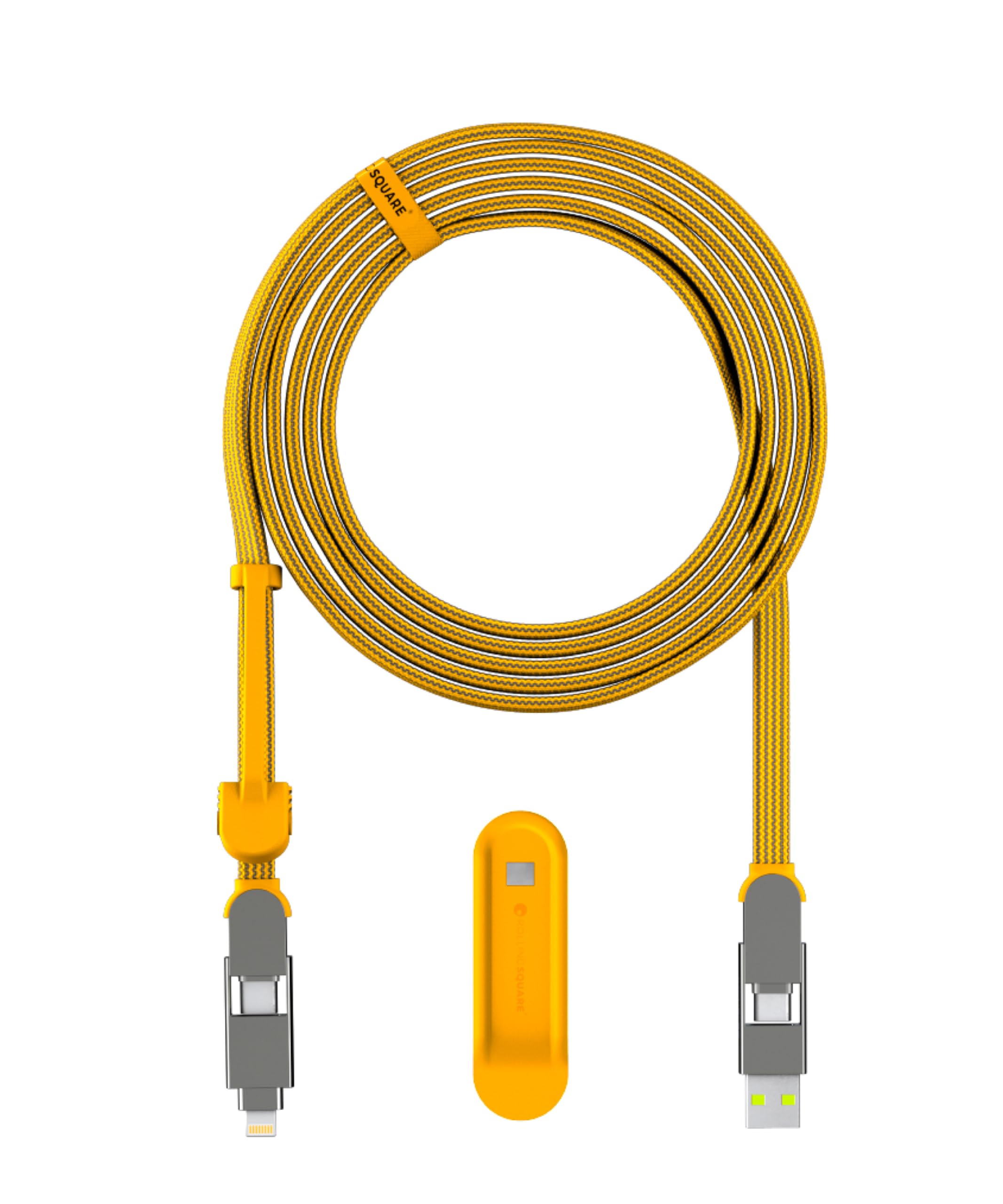 Rolling Square inCharge XL 6 in 1 Multi Charging Cable 100W Fast Charging Portable USB Cable 3M Yellow