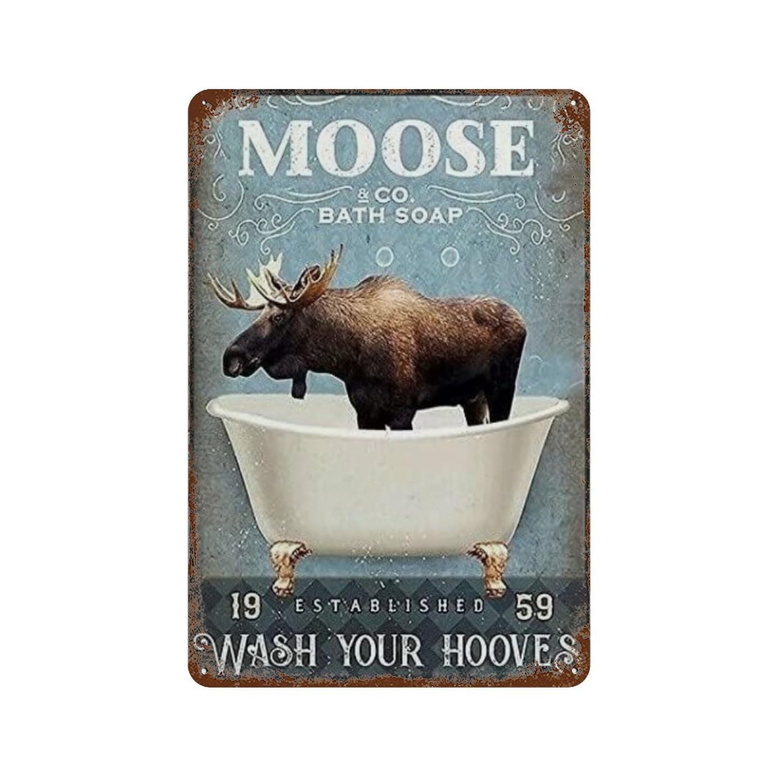 Tin Signs Funny Moose & Co Bath Wash Your Hooves Moose Vintage Metal Tin Sign for Classic Plaque Decoration Retro Metal Sign(30 x 40 cm)12 x 16 Zoll-169