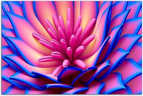 Startonight Arte de pared de vidrio acrílico, decoración de flores azules y rosas, obra de arte brillante de 24 x 36 pulgadas, decoración del hogar