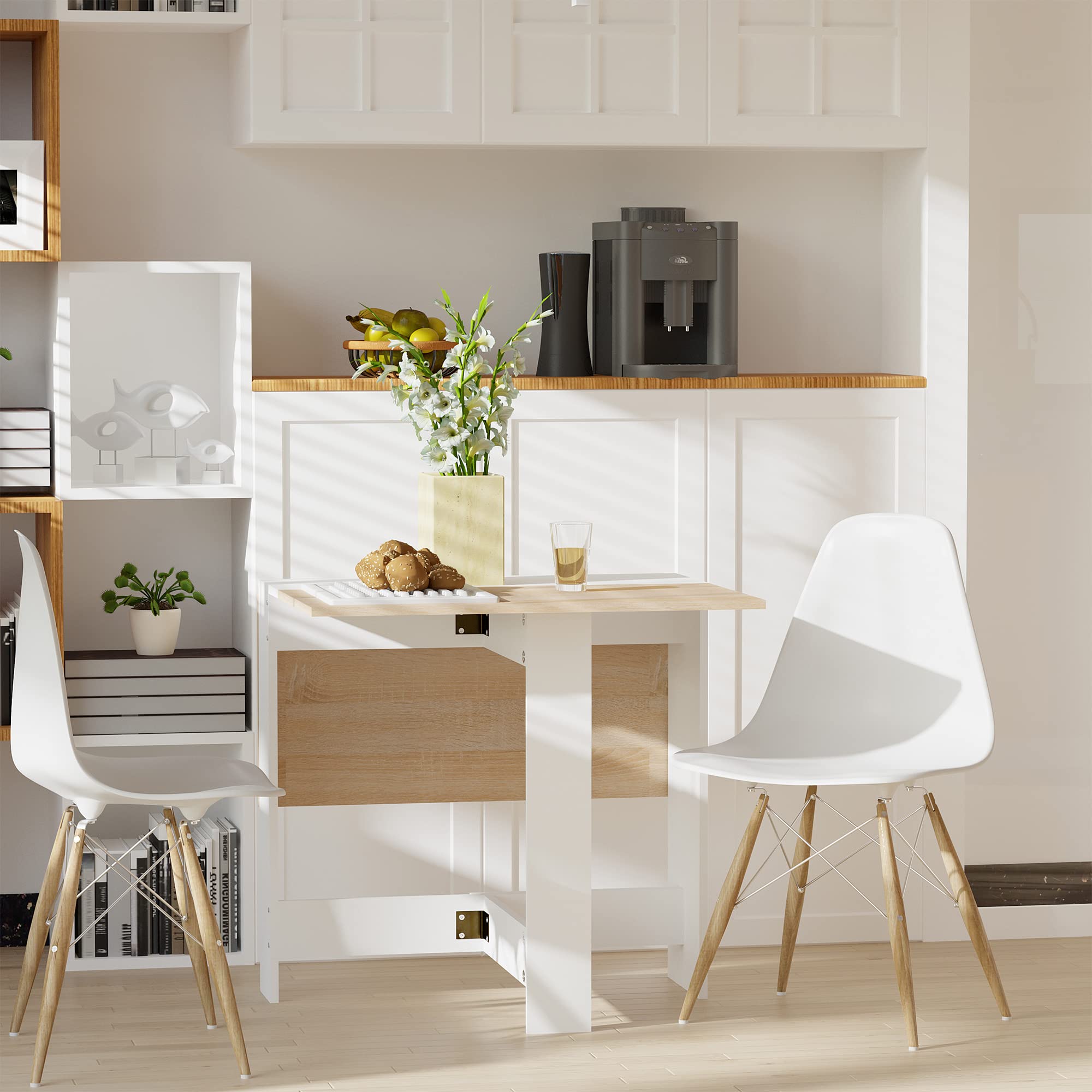 HOMCOM Table de Cuisine Pliable en Bois 103L x 76l x 74H cm Chêne Blanc