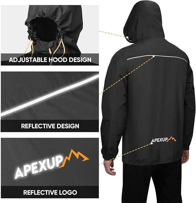 Chaqueta impermeable plegable para hombre con cremallera reflectiva miniatura 2