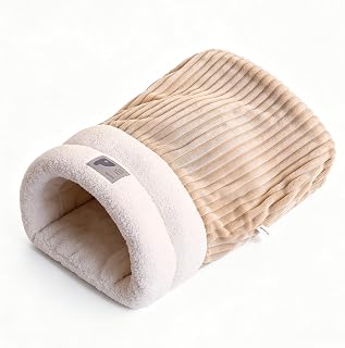 Cat Sleeping Sack, Plush Semi-Enclosed Cave Bed for Cats (Brown) | Thickened 360° wrap gives a safe hideaway for anxiety relief. Soft dotted plush. Durable, washable, non-slip. Fits large cats
