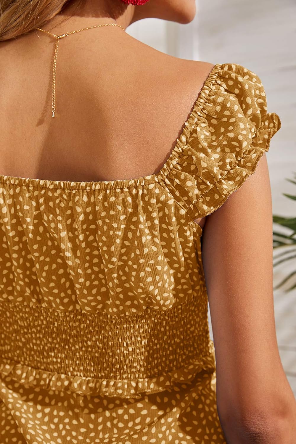 Valphsio Womens Smocked Dress Ruffle Floral Tie Front Boho Short Dresses - Image 5