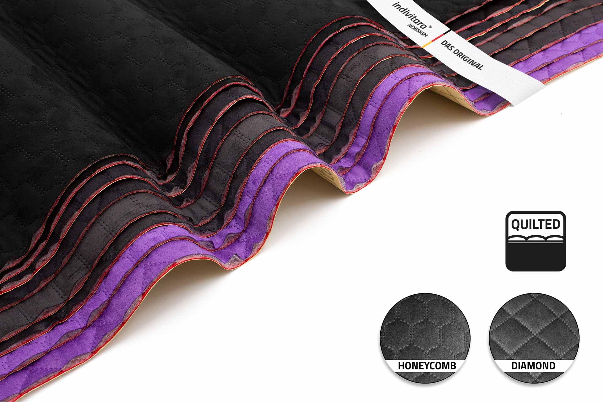 Design Quilted Mikrofaserstoff gesteppt kaschiert selbstklebend Wildleder Optik Kunstleder Wildlederimitat - Stretch Dehnbar Folie Stoff - DAS ORIGINAL