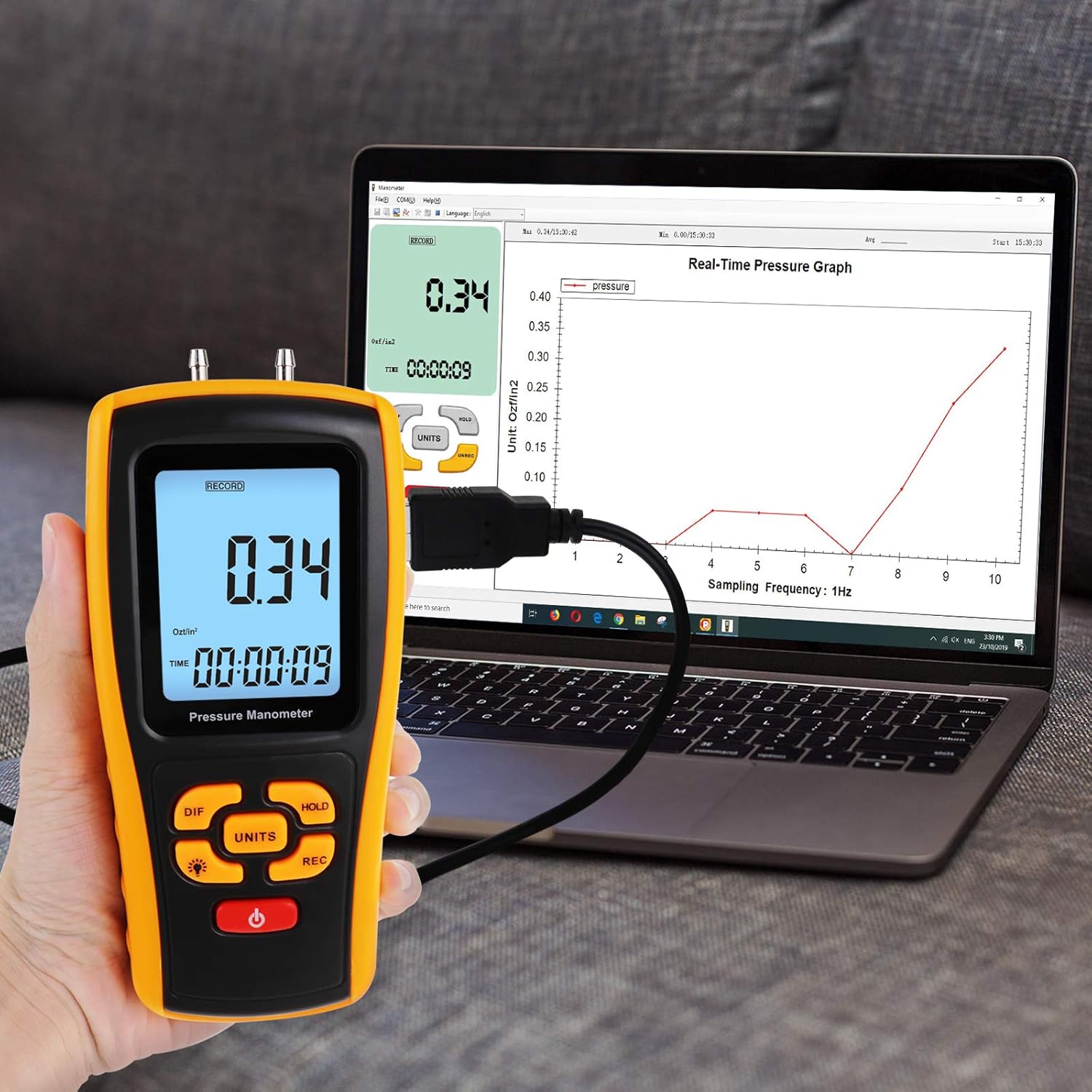 Manometer Gauge, Digital Air Pressure Meter Differential Air Pressure Gauge Dual Port HVAC Gas Pressure Tester Handheld Portable Tool