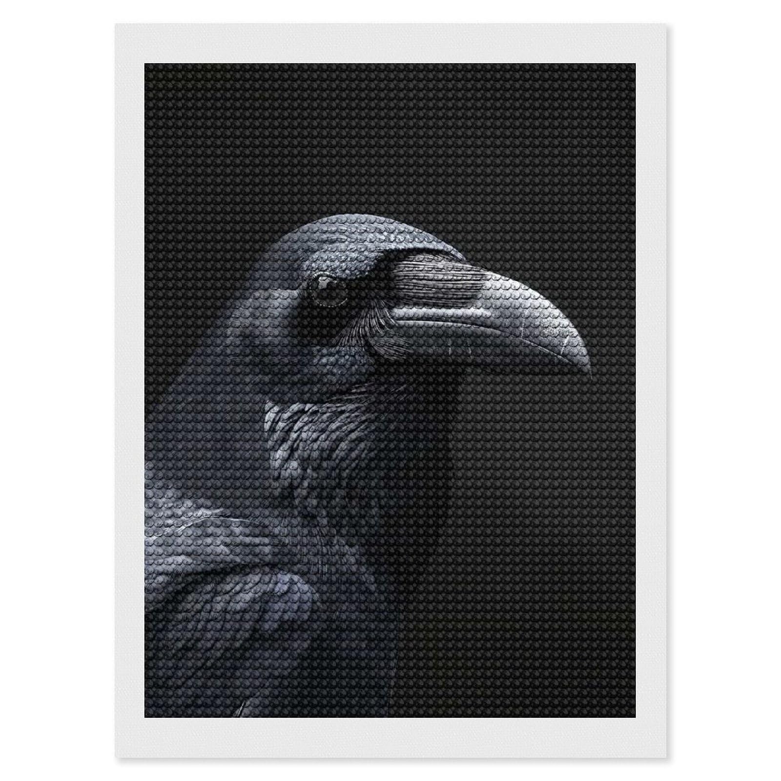 Junmoney Crow Round Drill Diamond Painting 12"x16", for Women, Relaxing DIY Hobby, Bedroom Decor, Christmas Gift, Adhesive Canvas