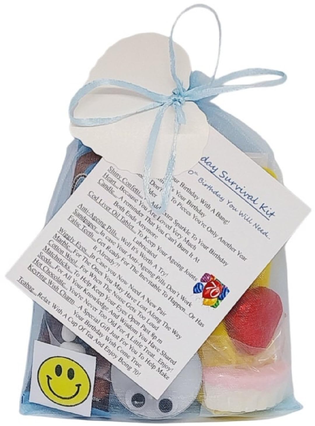 Leia-Marie's Celebration Gifts Unisex Blue 70Th Birthday Survival Kit Gift, A Great Greeting Card Alternative, Fun, Novelty, Unique Present, Available In Pink Or With Keepsake Keyring Included (Blue)