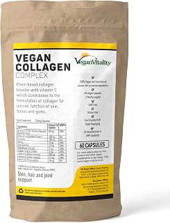 Vegan Collagen Supplement For Skin, Hair, Nails, Joints & Bones with Biotin, Lysine, Bamboo Silica, Zinc, Vitamin C, E & A. 2 Months Supply. Collagen For Vegans and Vegetarians
