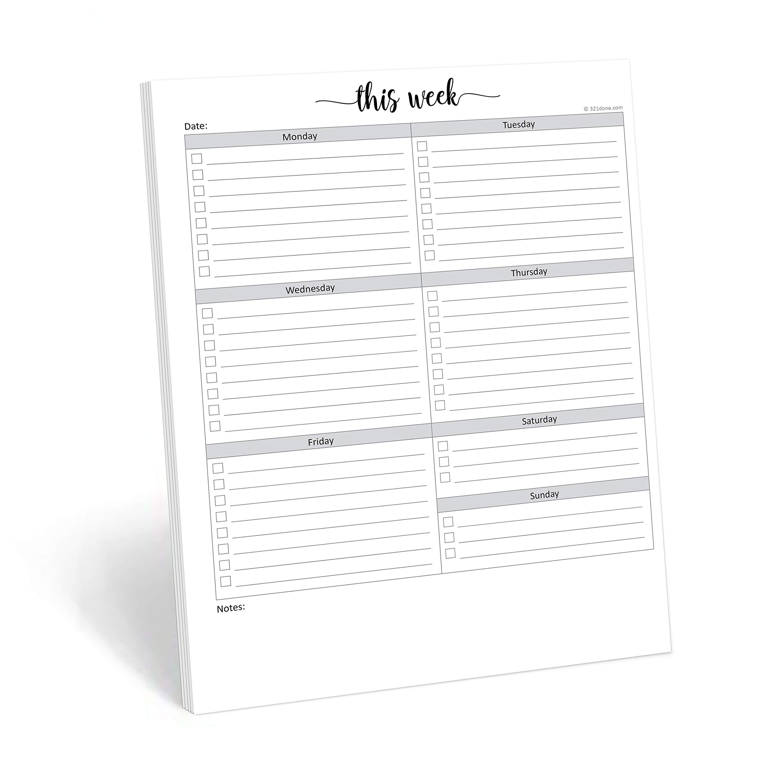 321Done 8.5x11 Weekly Checklist Notepad, Made in USA, Letter Size Tear-Off Undated Planning Pad, Work and Personal Organizer To Do List Pad, Desk