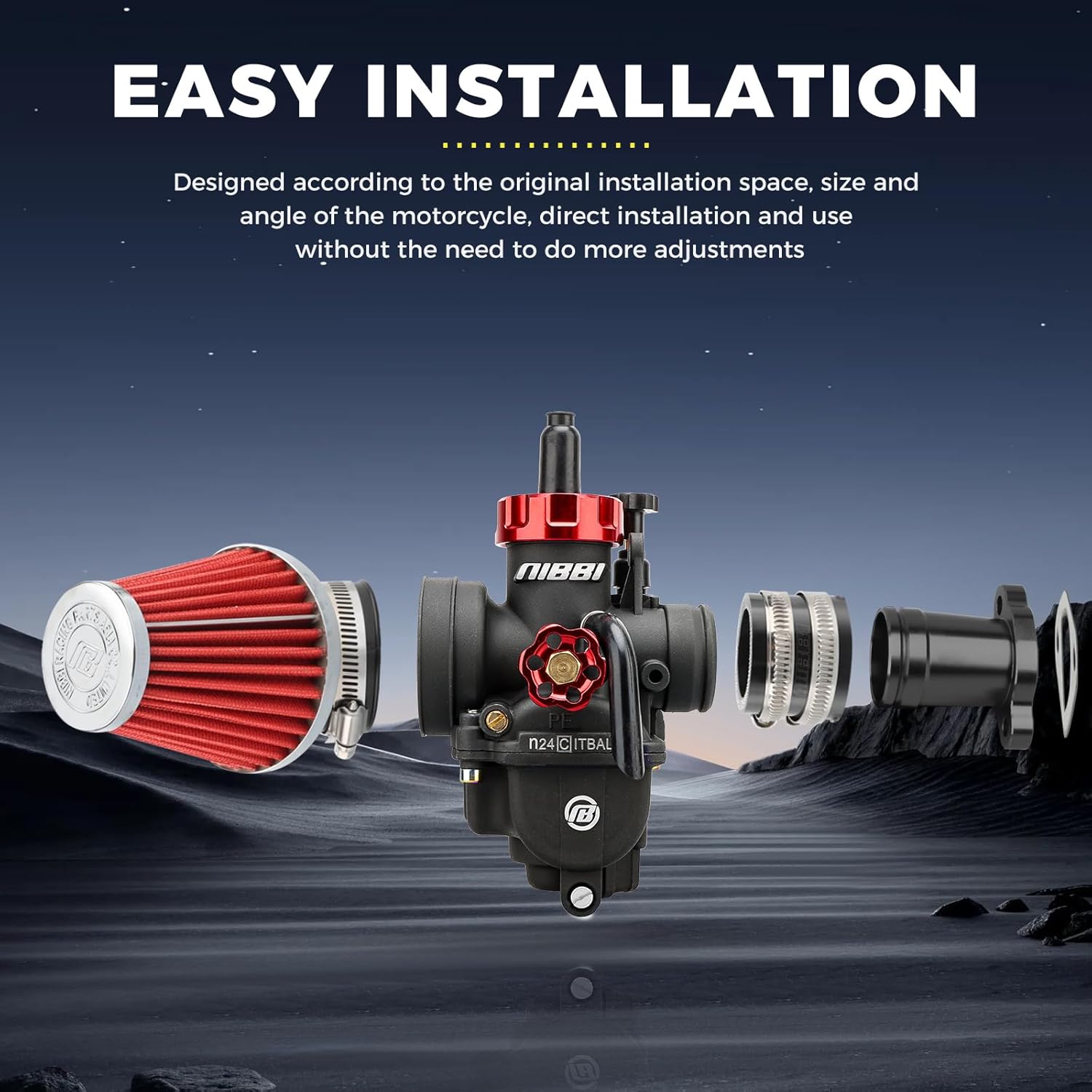 NIBBI Predator 212 Carburetor Kit,212 Predator Performance Part Intake Pipe Inlet Manifold For Mini Bike 196cc/212cc/224cc Engine GX160 GX200 with Air Filters (Black)