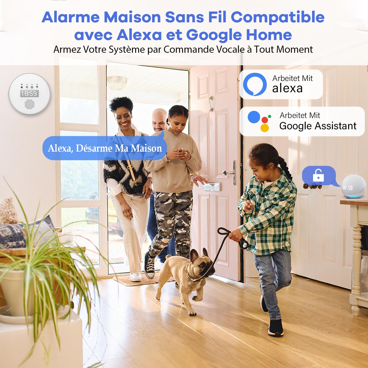 YISEELE Alarme Maison sans Fil: Connexion Wi-FI 5 GHz - Complet Sirène 125dB - Capteur Infrarouge (PIR) Anti-Animaux - 10 Capteurs Porte/Fenêtre - 2 Télécommandes - Hub - Compatible Alexa & Google