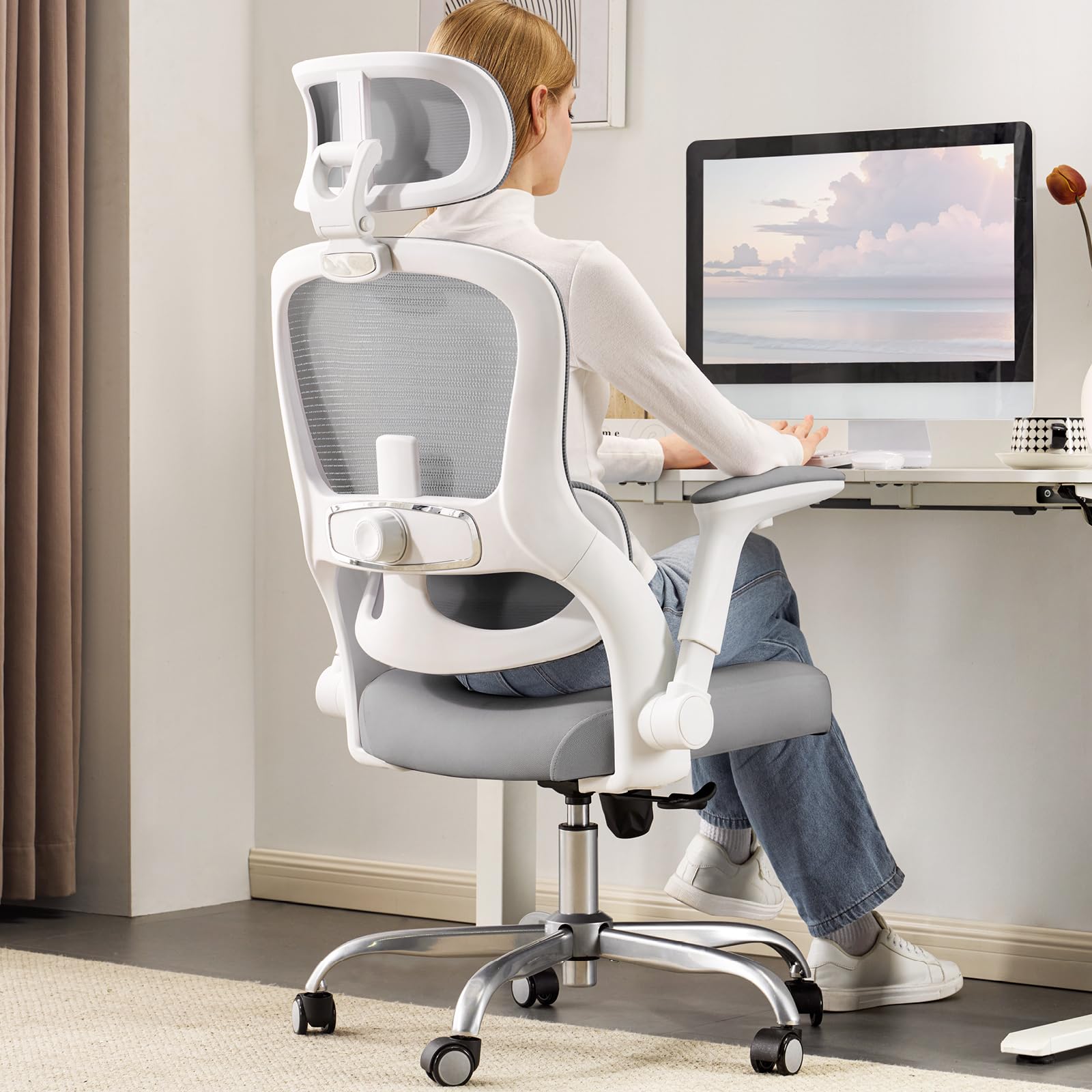 TRALT Ergonomic Office Chair - Home Office Desk Chairs - 400 LBS Mesh High-Back Computer Desk Chairs Comfy with Adjustable Lumbar Support Gaming Chair for Adults Comfortable for Long Hours (Grey)