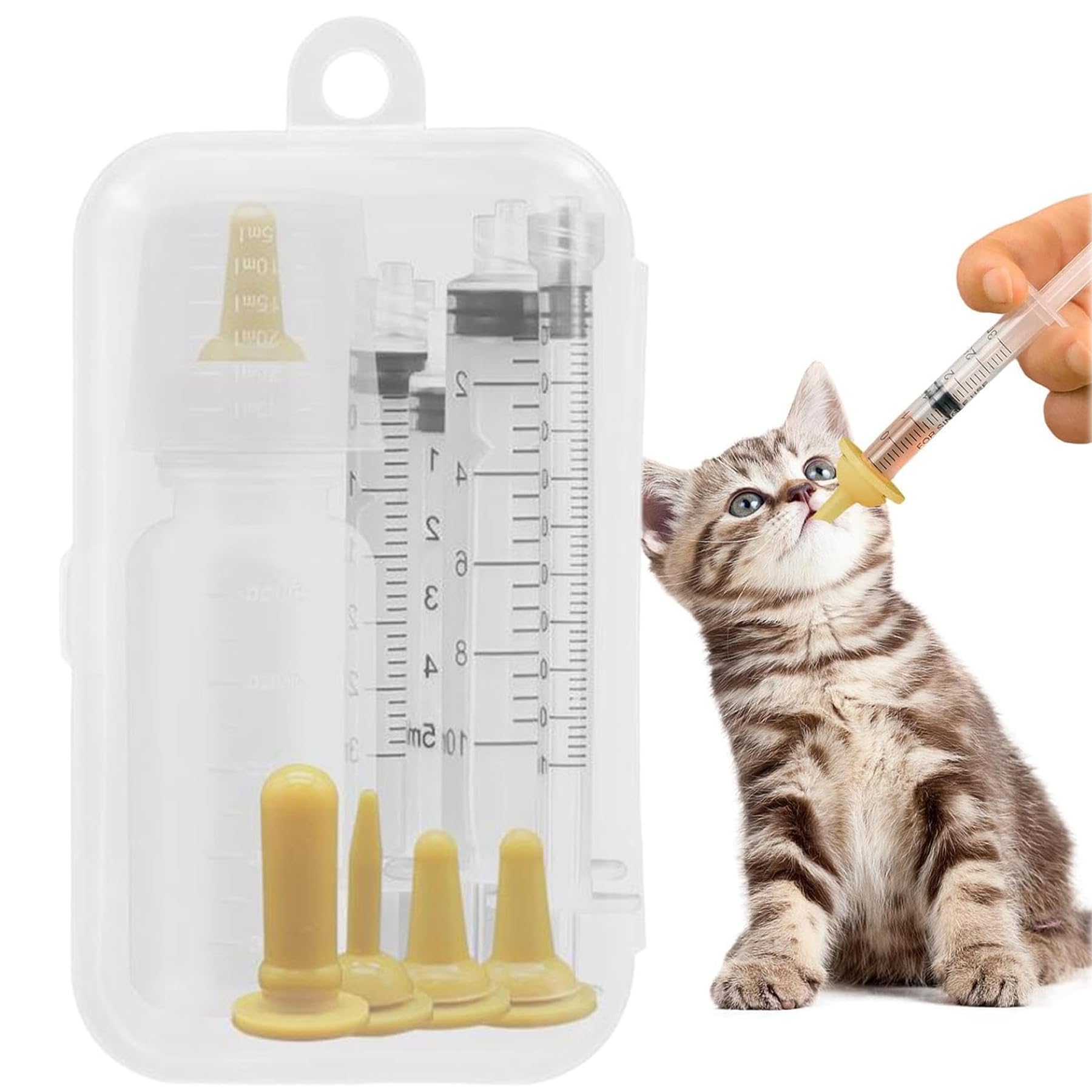 AXYOUCUN Small Pet Feeding Set Silicone Nursing Bottle Medication Syringe with Clear Scale Essential Care Kit for Newborn Sick Animals