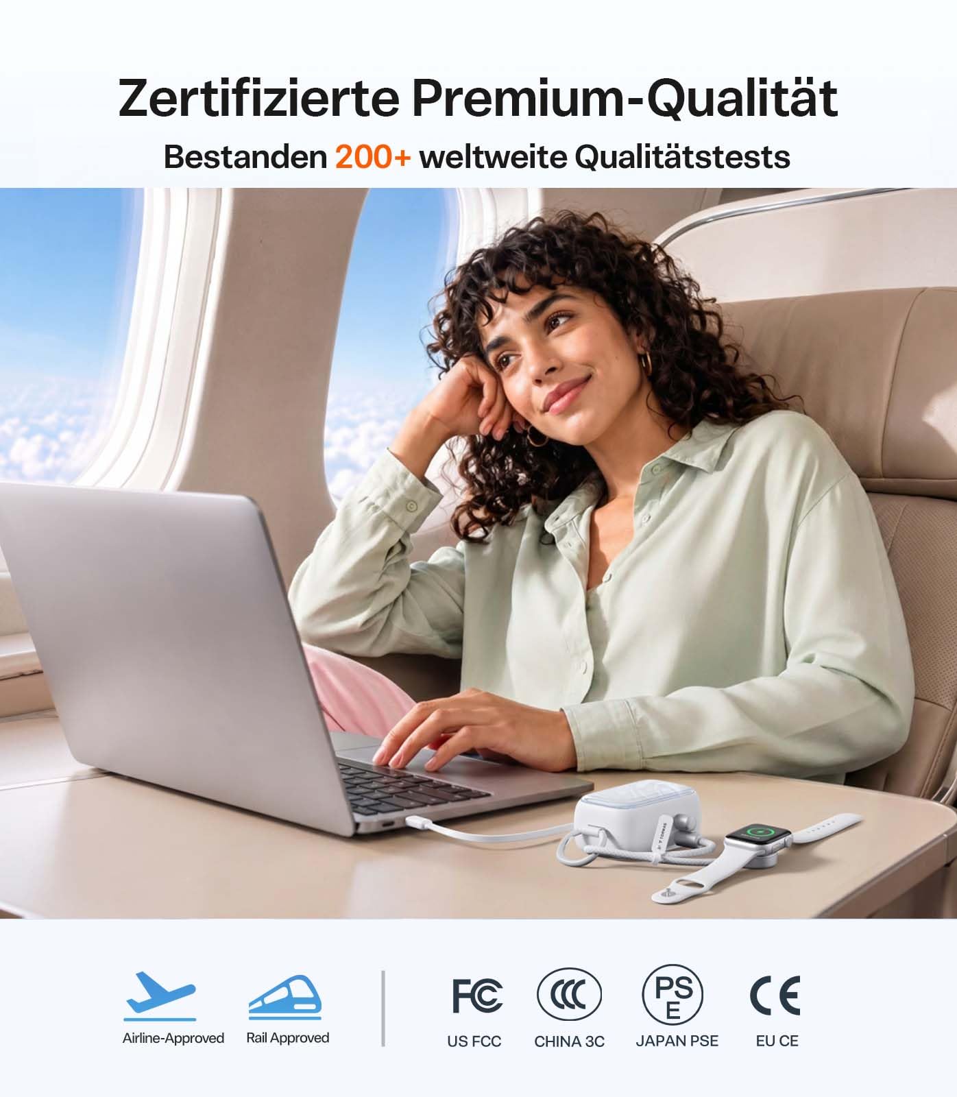 TORRAS PearlGo Powerbank 10000mAh, Kleine Powerbank mit Kabel, Perlweiß | 45W Schnellladen, 70 cm USB-C Einziehkabel mit Karabiner, für iPhone und Apple Watch, ideal für Reisen, Pendeln und Shopping