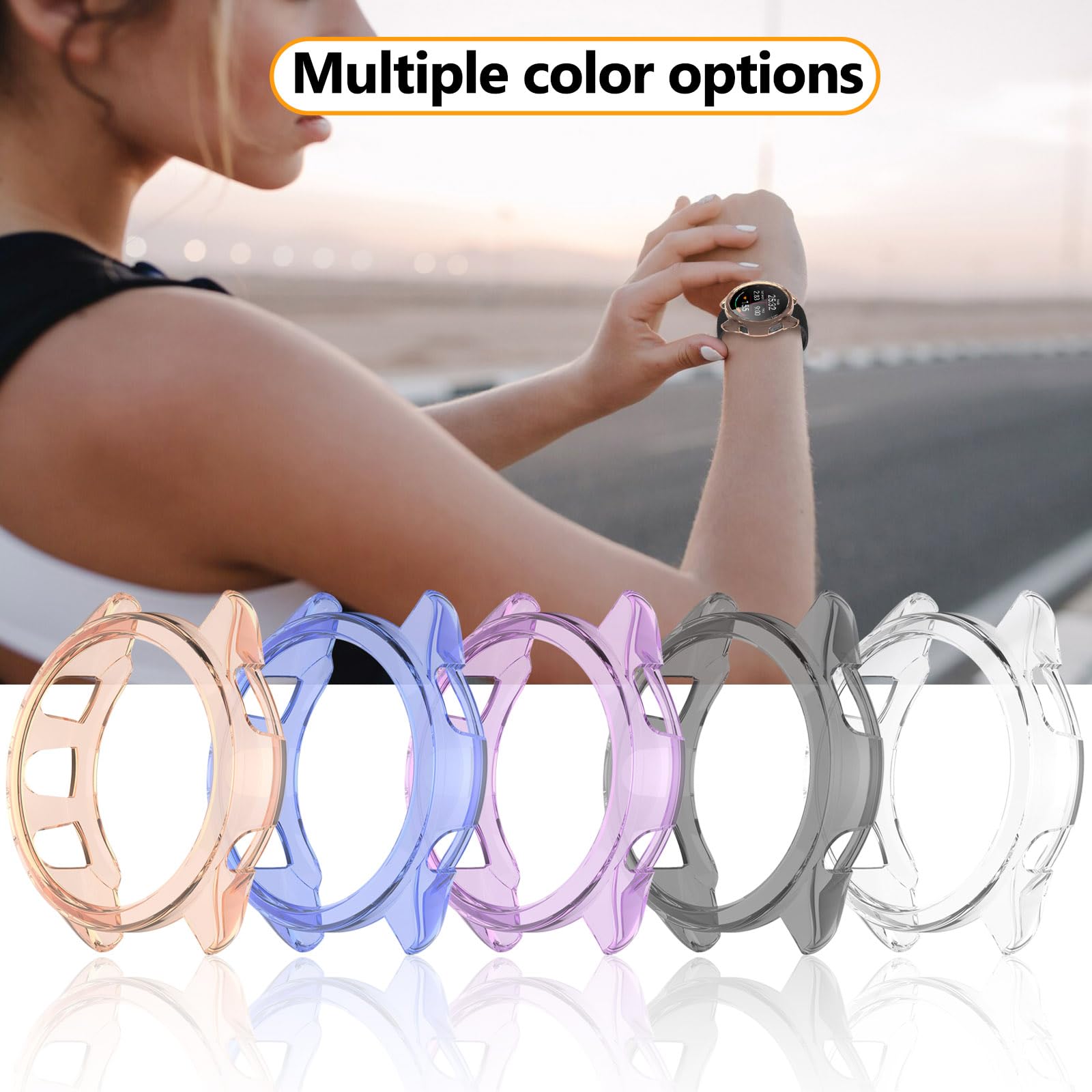 Lot de 2 + 2 coques de protection d'écran compatibles avec Garmin Forerunner 165/165 Music, accessoires de protection en TPU souple avec film en verre trempé
