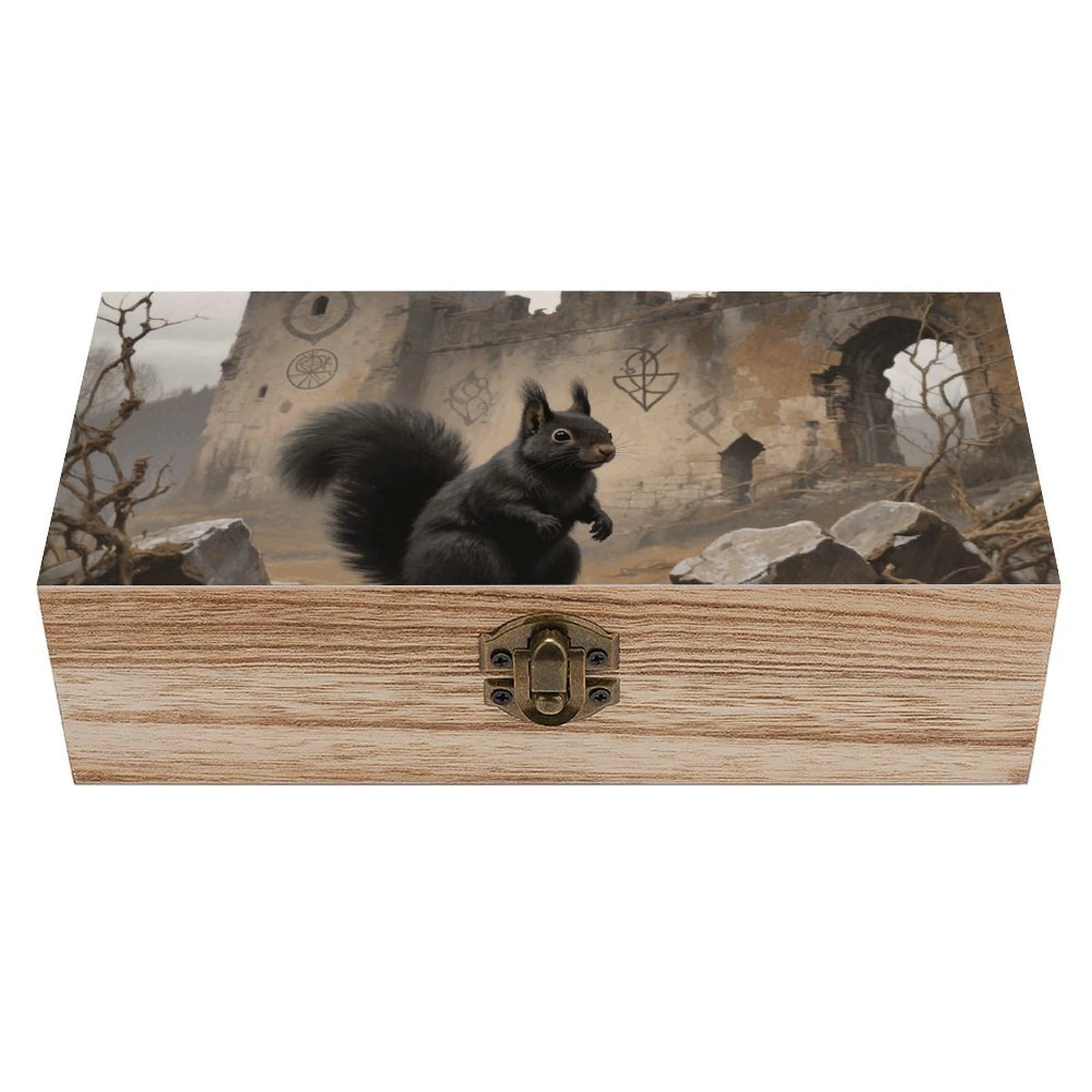 DWVTSLH Squirrel Wooden Storage Box Locked Wood Gift Box Decorative Keepsake Boxes Storage Bins, Memory Boxes for Pictures, Jewelry Organizer Unique Gift Ideas for Men Women